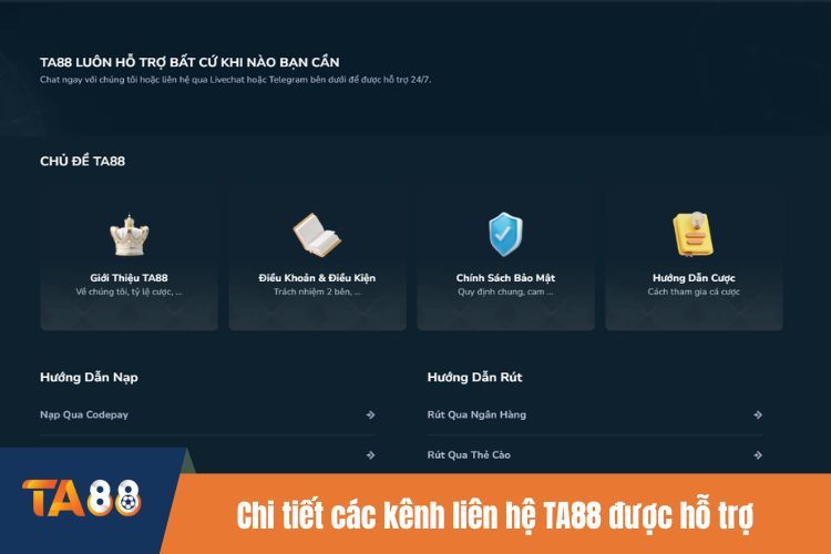 Chi tiết các kênh liên hệ TA88 được hỗ trợ